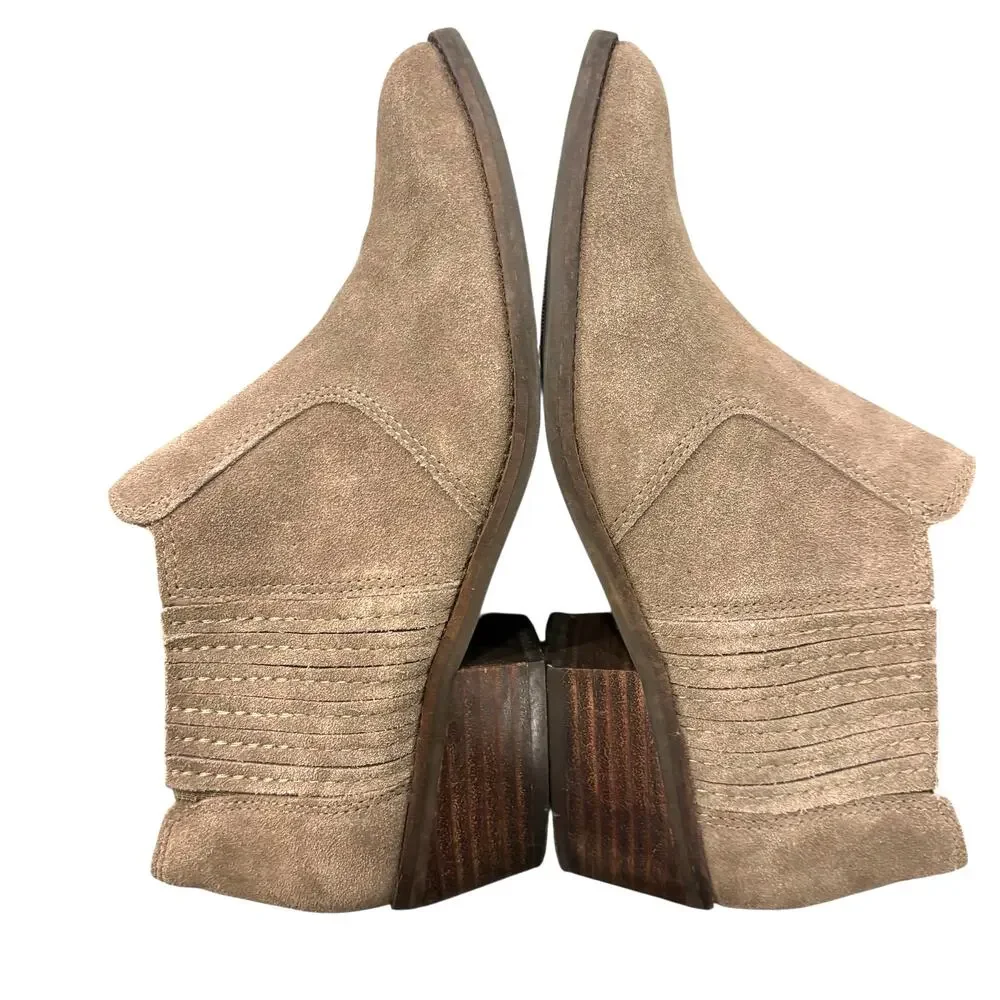 Lucky Brand Tan Suede Leather Ankle Booties 7.5 Western Boho Block Heel Boots